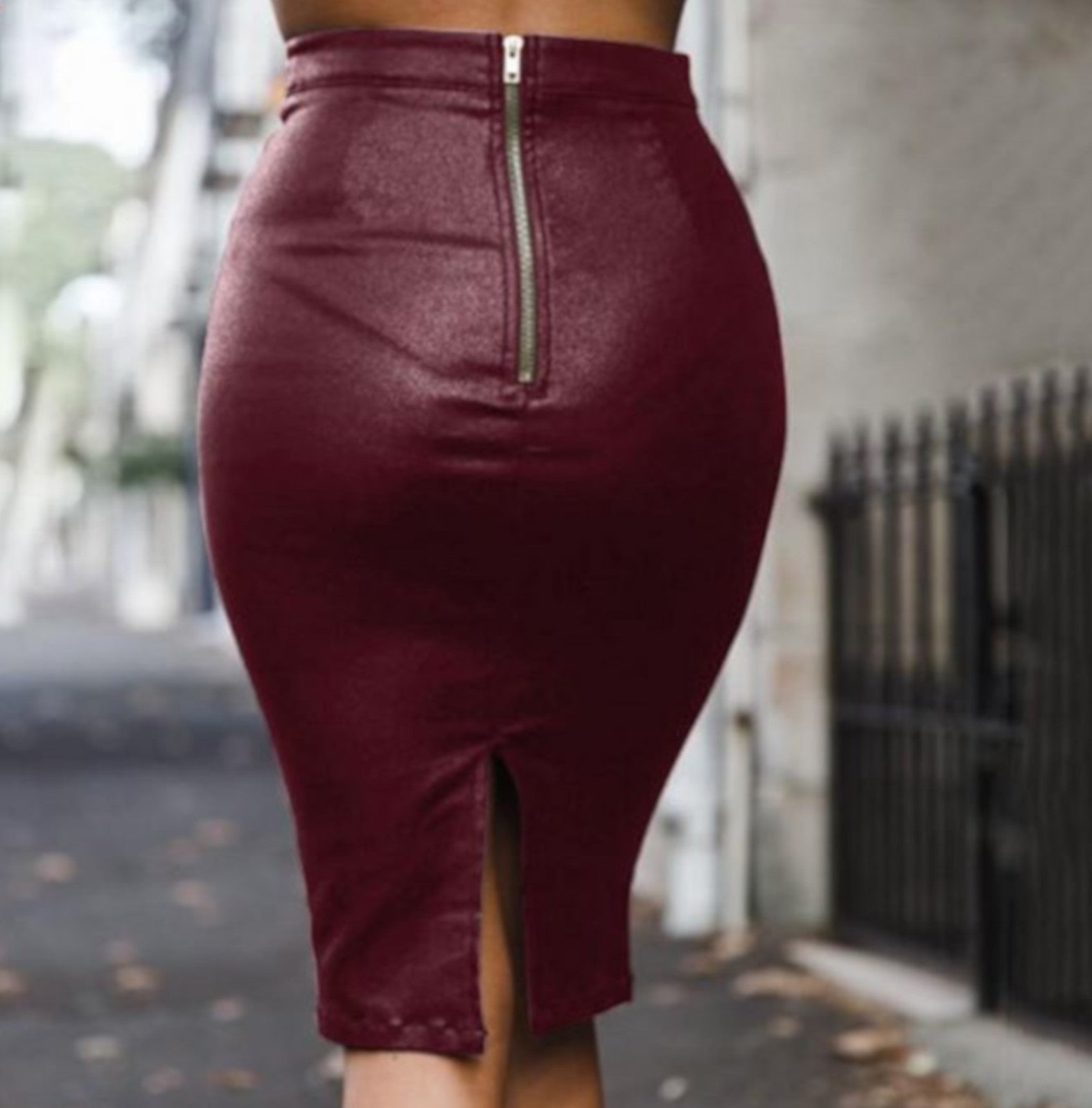 Red leather midi pencil skirt on sale