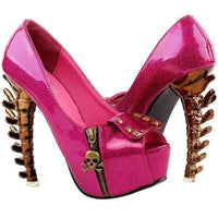 Women's Metallic Pink Skull Rivets High Heel Stilettos  Pumps Edgy Couture