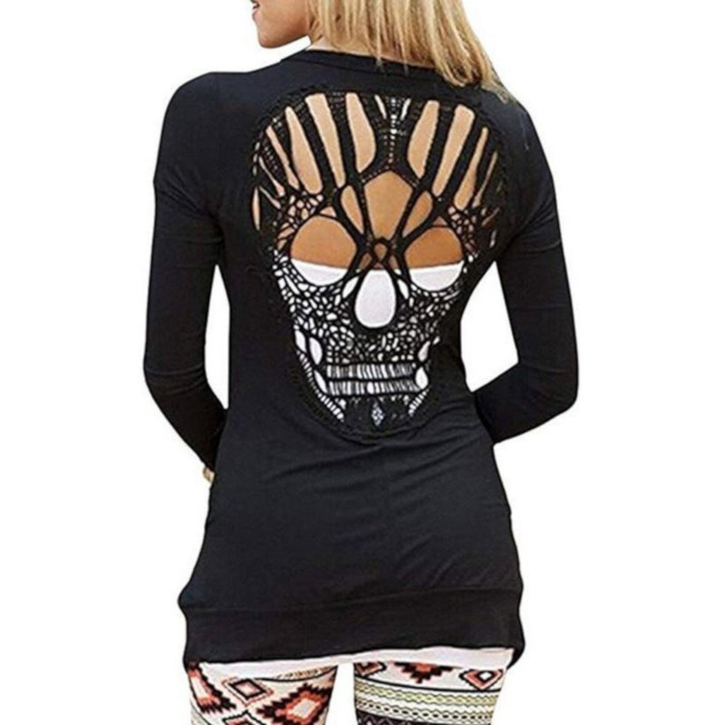 Punk Glam Light Weight Black Long Sleeve Cardigan Sweater W/ Skulls  Shirts Edgy Couture