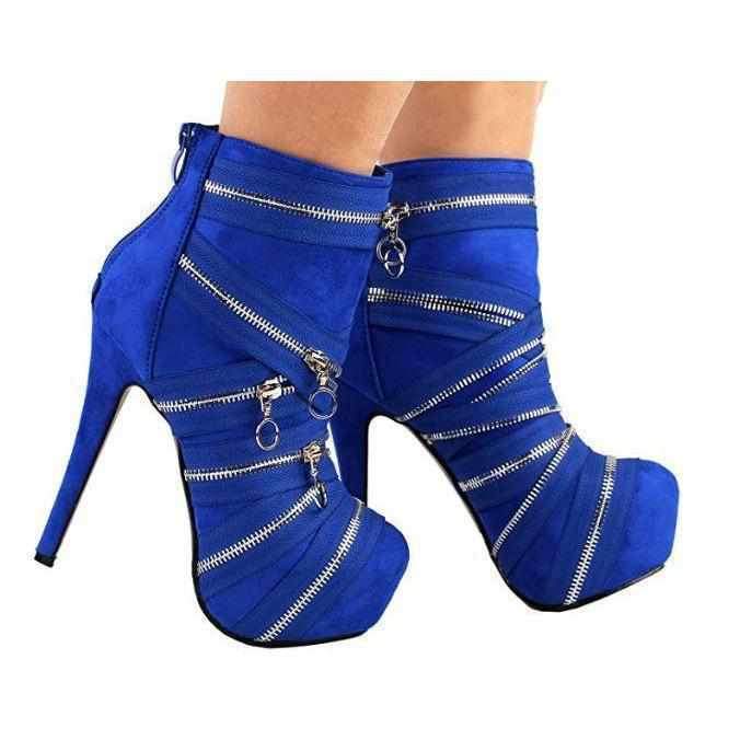 Royal Blue SteamPunk Mummy Suede Platform High Heel Ankle Booties 10 / Blue / Suede Ankle Boots Edgy Couture