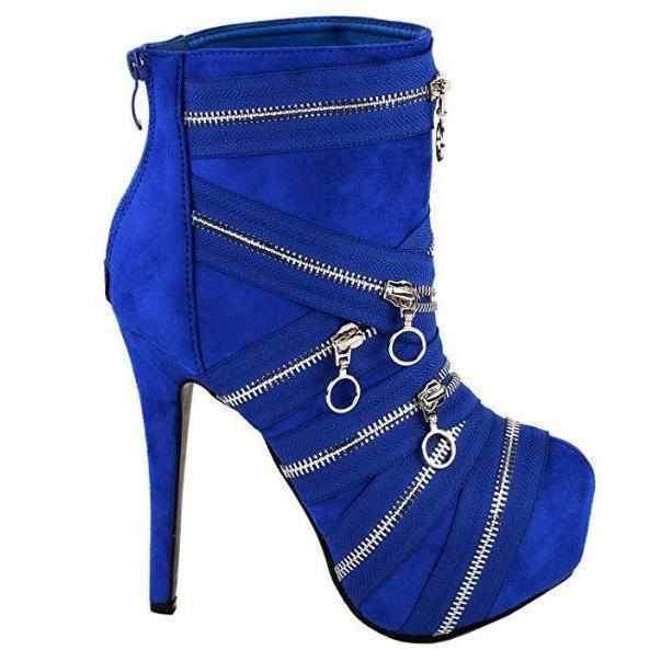 Royal Blue SteamPunk Mummy Suede Platform High Heel Ankle Booties  Ankle Boots Edgy Couture