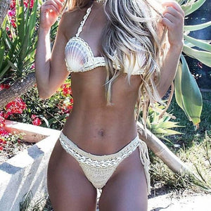 Seductive Nude Handmade Knitted Mera Mermaid Bikini  Bikini Edgy Couture