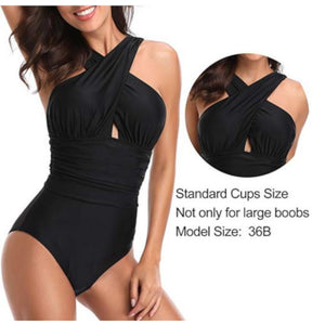 Sexy Black Criss Cross Halter One-Piece Plus Size Swimsuit  One Piece Swimsuit Edgy Couture