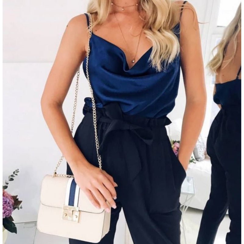 Sexy Blue Sleeveless Chiffon Strappy Tank Top Camisole  Shirts Edgy Couture