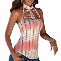 Sexy Hot Pink Gladiator Cage Sleeveless Halter Top Blouse Camis  Tank Tops Edgy Couture