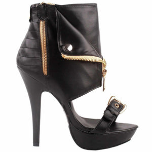 Sexy Pink &amp; Beige Punk Zip Up High Heel Ankle Boot Stilettos 5 / Black Boots Edgy Couture