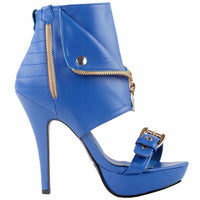 Sexy Pink &amp; Beige Punk Zip Up High Heel Ankle Boot Stilettos 10 / Blue Boots Edgy Couture