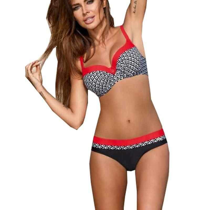 Sexy Vintage Pink Push Up Dot Patchwork Bikini Set Swimsuit  Bikini Edgy Couture