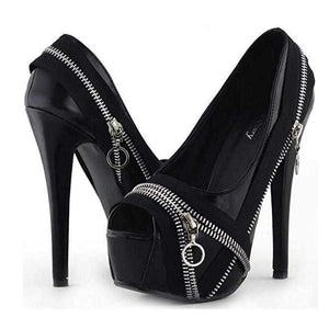 Women's Edgy Black Punk Rock Peep Toe Dress Pumps  Pumps Edgy Couture
