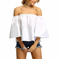 Trendy White Off The Shoulder Flowy Summer Crop Top W/ Ruffles  Shirts Edgy Couture