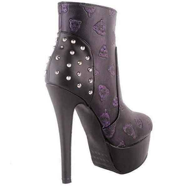 Punk Purple &amp; Black Leopard Studded Ankle Boots  Ankle Boots Edgy Couture