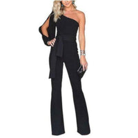 Women Black Wide Leg Off The Shoulder Business Suit Jumpsuit-Jumpsuit-Edgy Couture