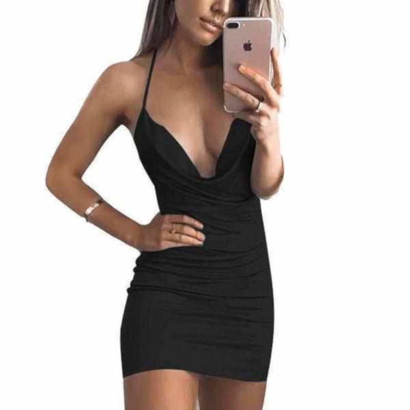 Women's Edgy Black Backless Cocktail Party Mini Dress-Bodycon Dress-Edgy Couture