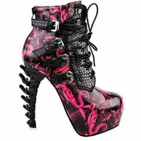 Womens Pink Stardust Bone Heel Buckle Ankle Boots  Ankle Boots Edgy Couture