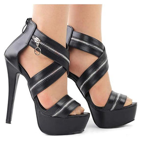 Women's Sexy Black Faux Leather Platform Sandals 10 / Black / Faux Leather Sandals Edgy Couture