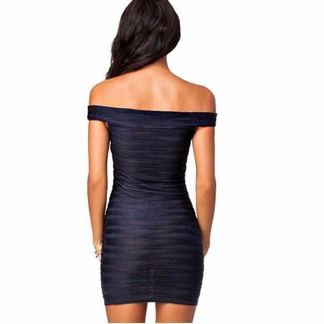 Women's Simple Blue Ripple Off Shoulder Bandage Dress  Bandage Dress Edgy Couture