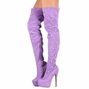 Women's Trendy Purple Pearl Thigh High Platform Boots  Thigh High Boots Edgy Couture