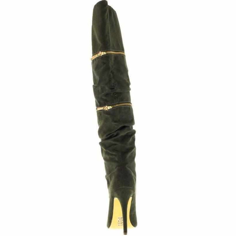 Women's Zaria Olive Green Faux Fur Platform Knee High Boots  Knee High Boots Edgy Couture